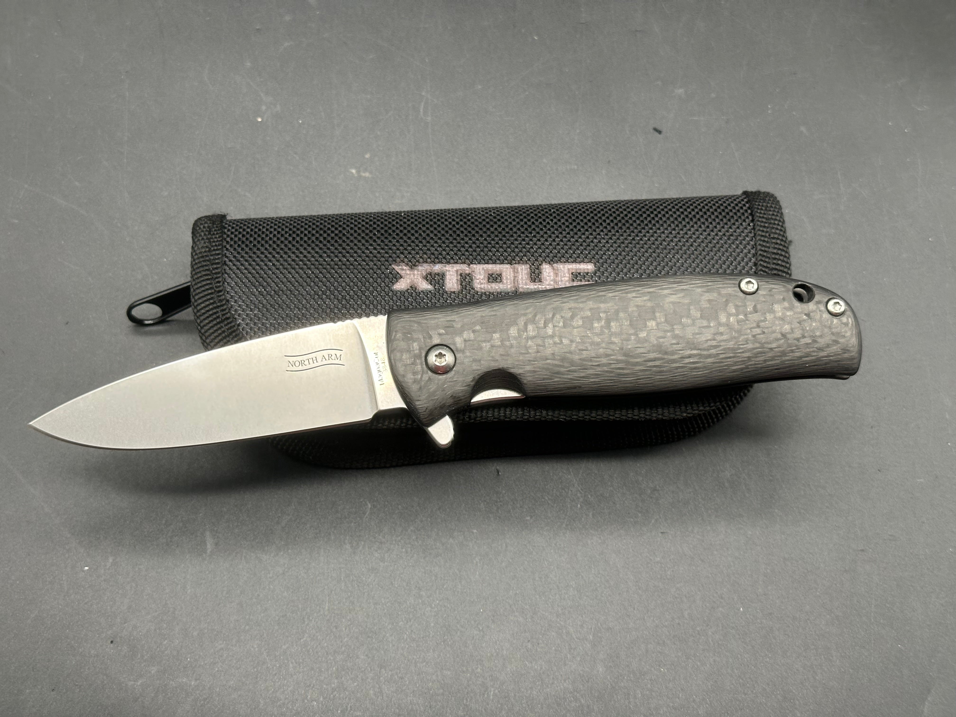 North Arm Skaha II #3848 3.34" CPM MagnaCut Polished Stonewash Blade with Carbon Fiber Scales