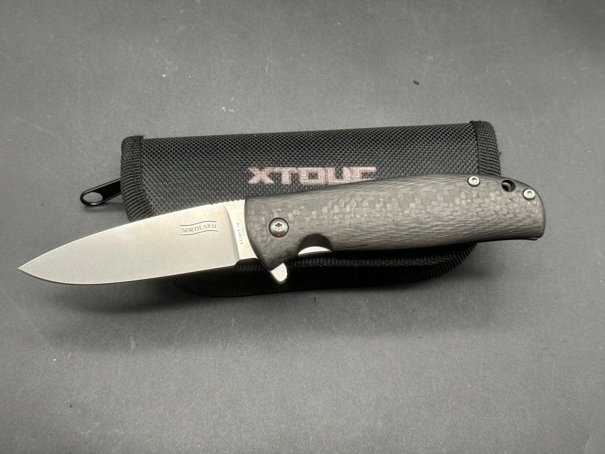 North Arm Skaha II #3848 3.34" CPM MagnaCut Polished Stonewash Blade with Carbon Fiber Scales