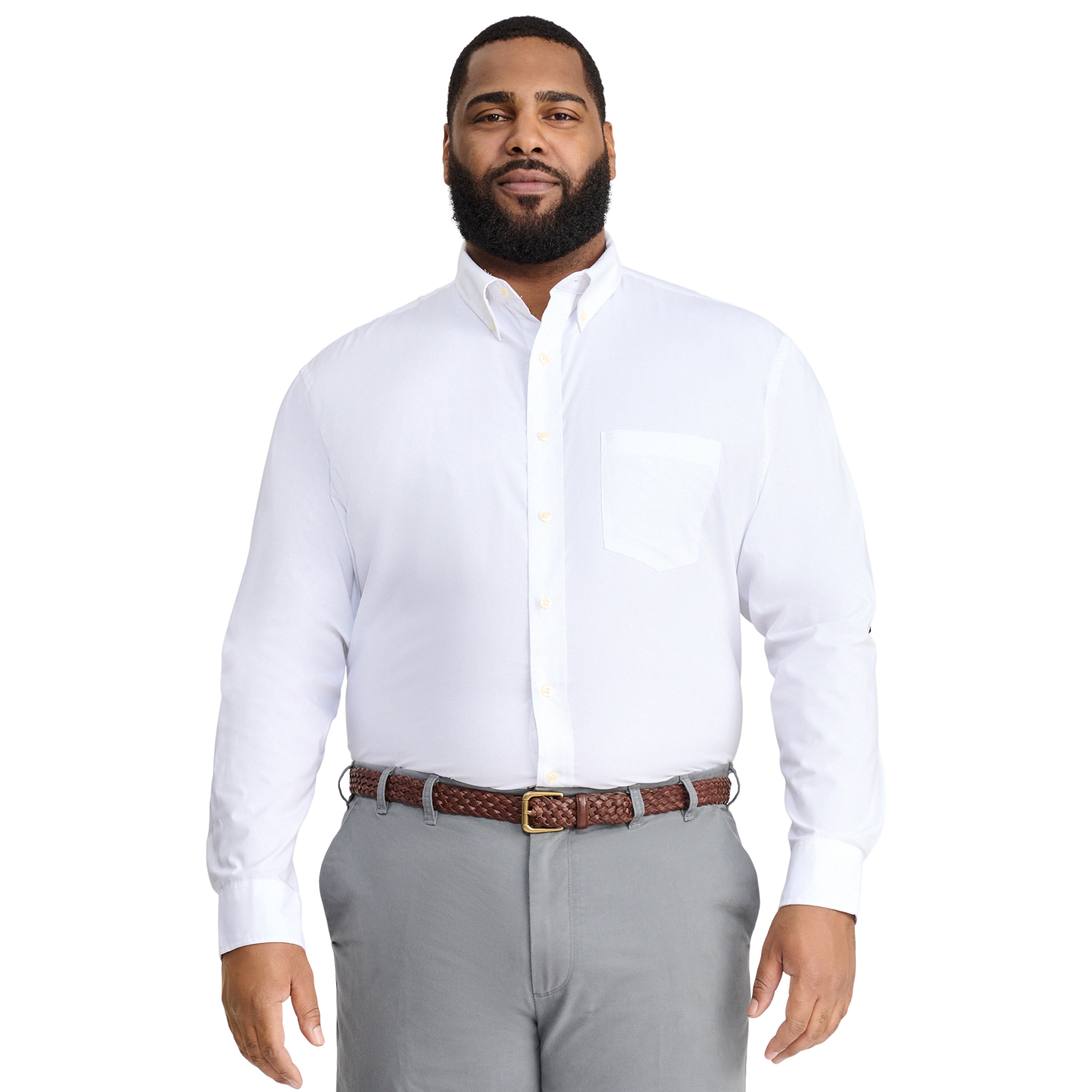 Izod Mens Shirt Big & Tall Performance Comfort Long Sleeve Button Down Shirt White 46IZAGBW5X