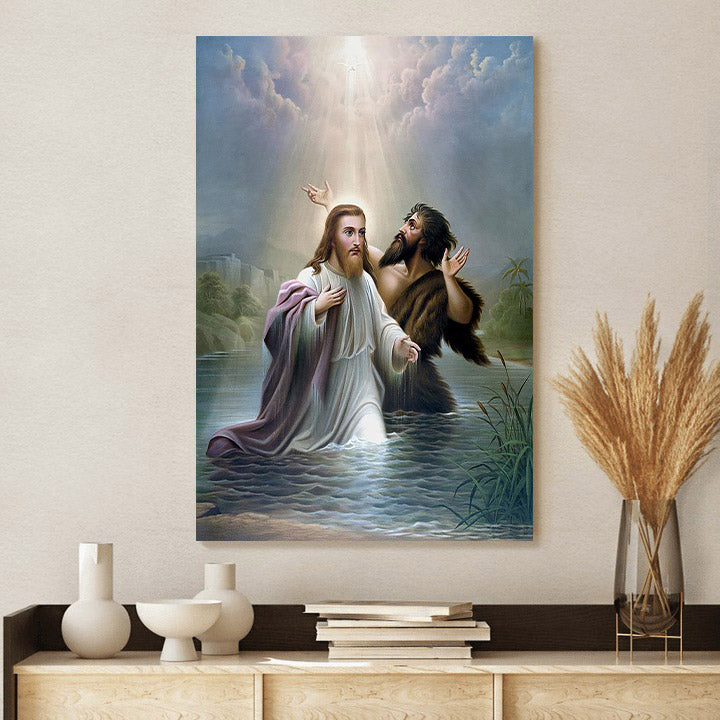 John The Baptist Baptizes Jesus Christ  Canvas Wall Art - Jesus Canvas Pictures - Christian Wall Art