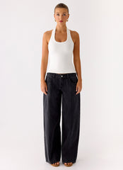 Johnny Low Rise Wide Leg Denim Jeans - Grey Charcoal