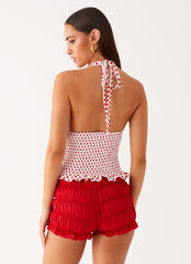 Kamren Halter Top - White Red Polka Dot