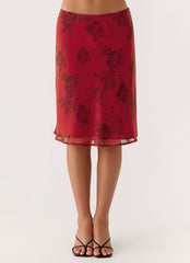 Karleigh Midi Skirt - Cherry Rose