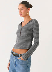 Kaytra Long Sleeve Top - Grey Marle Stripe