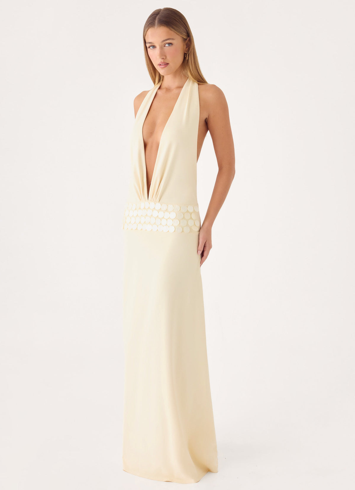 Kolisa Beaded Halter Maxi Dress - Cream