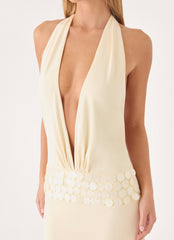 Kolisa Beaded Halter Maxi Dress - Cream
