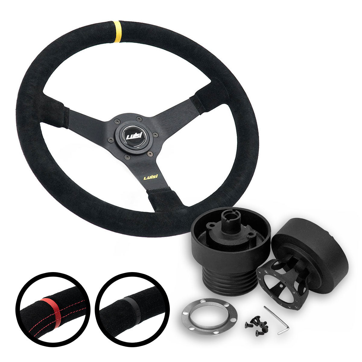 Volante sportivo LUISI Mirage Race in pelle scamosciata set completo adatto per Toyota MR2 1986-1992 (concavo / con TÜV)