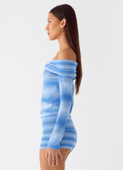 La Luna Bardot Knit Top - Cerulean