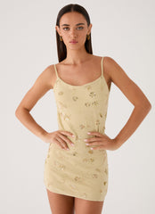 Levanna Beaded Sequin Mini Dress - Pale Olive