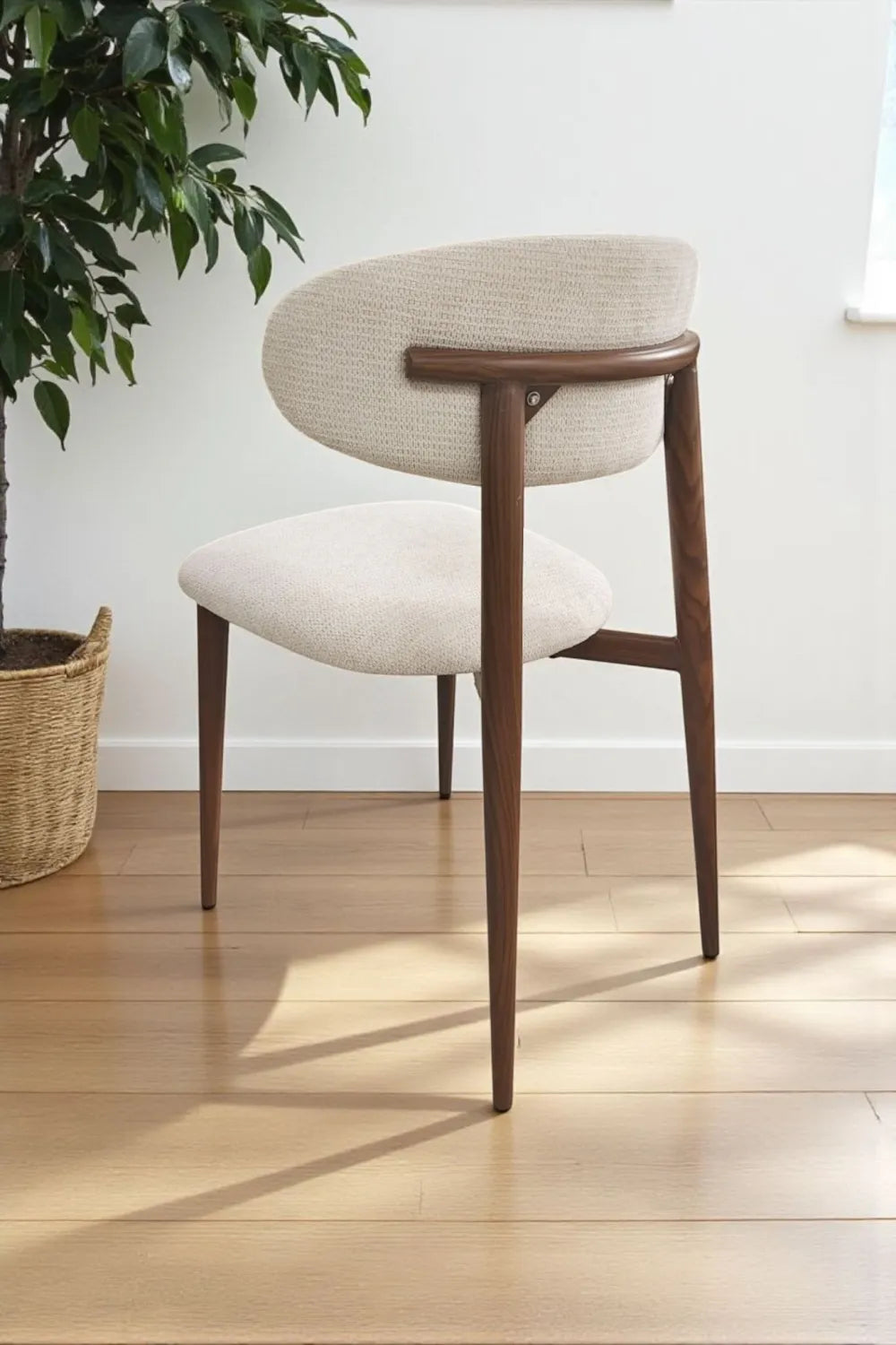 Chaise Bohême tissu chenille pied noyer