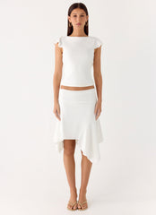 Maxina Asymmetrical Midi Skirt - White