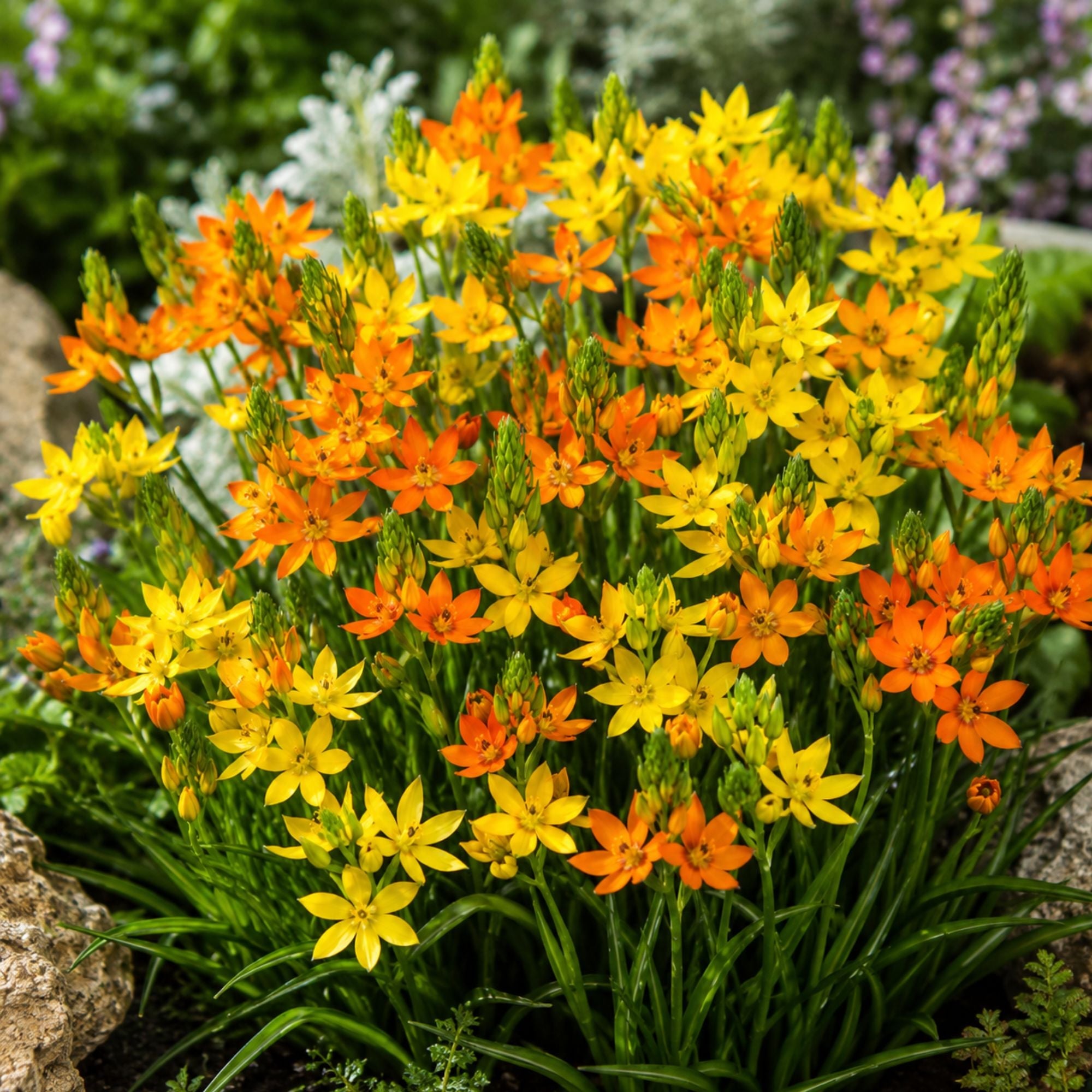 Ornithogalum blooms in orange and yellow shades
