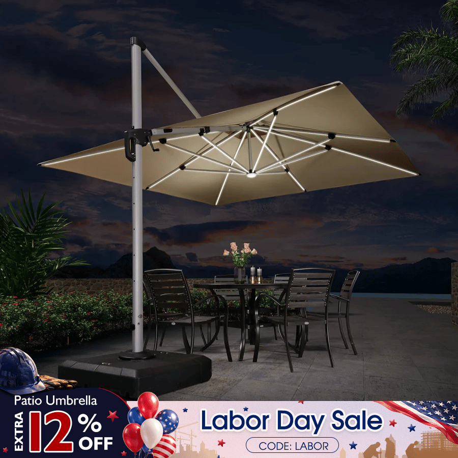 PURPLE LEAF Large Solar Yard Umbrellas Double Top Square Patio Umbrella with Lights