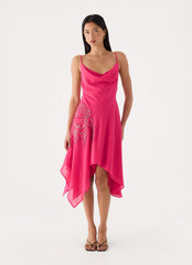 Pirama Beaded Midi Dress - Fuchsia