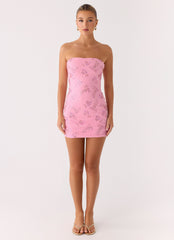 Push Back Beaded Sequin Mini Dress - Pink