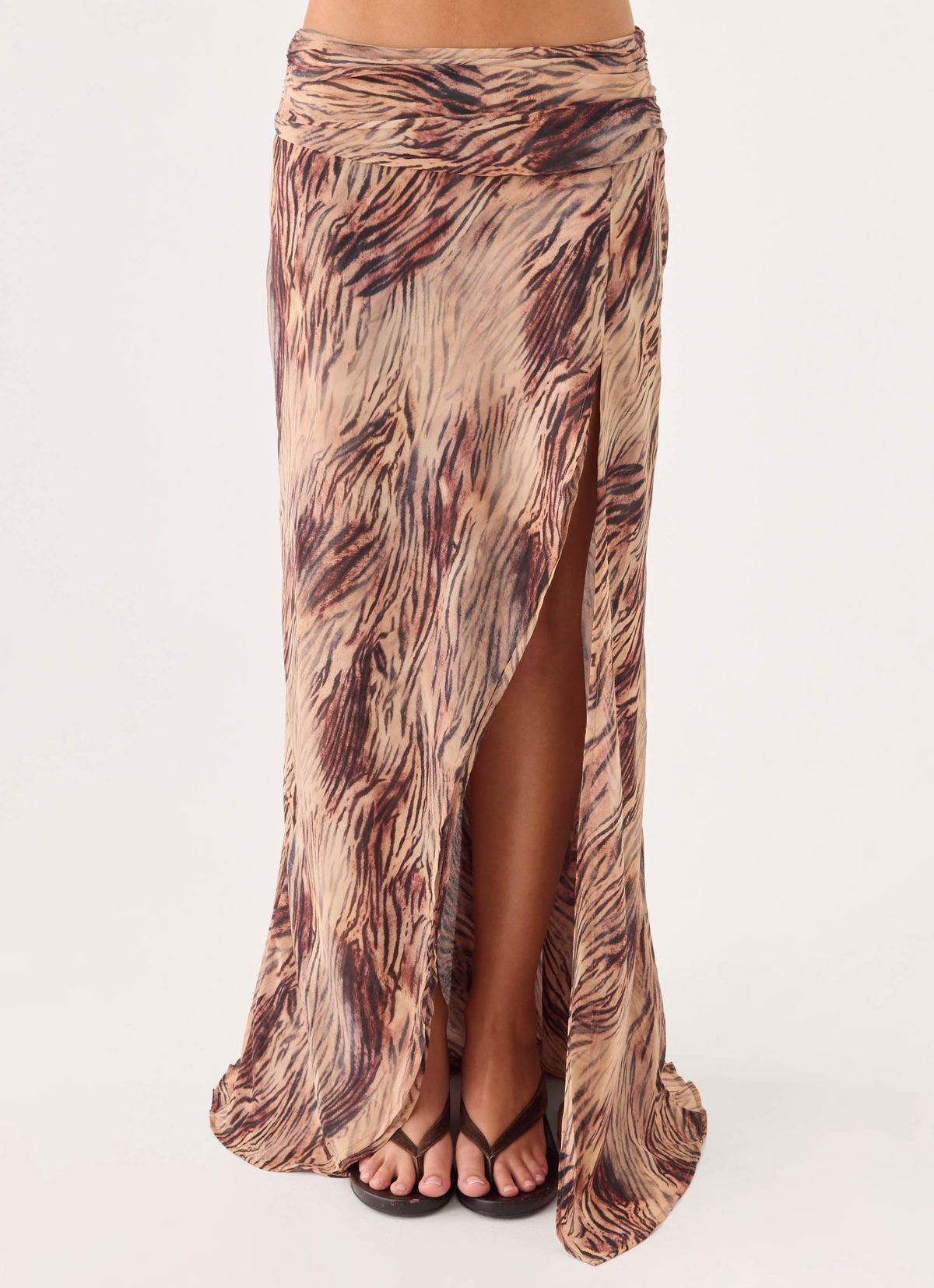 Renia Asymmetric Maxi Skirt - Golden Tiger