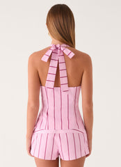 Rhydan Halter Top - Strawberry Stripe