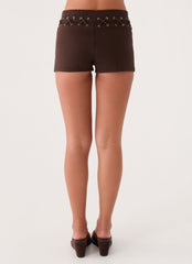 Rowenah Denim Mini Shorts - Chocolate