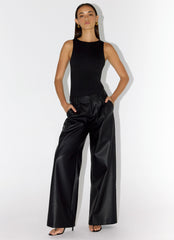 Samuel Low Rise Faux Leather Pants - Black