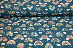 Stoff blau mit Regenbogen – Meterware in Premium-Qualität