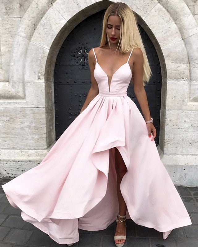 Spaghetti Straps V-neck Prom Dresses Front Short Long Back-alinanova