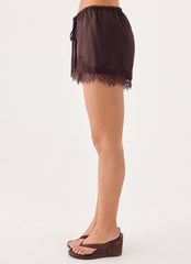 Tarina Lace Trim Mini Shorts - Chocolate
