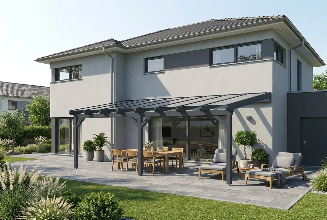 Terrassenüberdachung Holz Doppelsteg anthrazit – steda