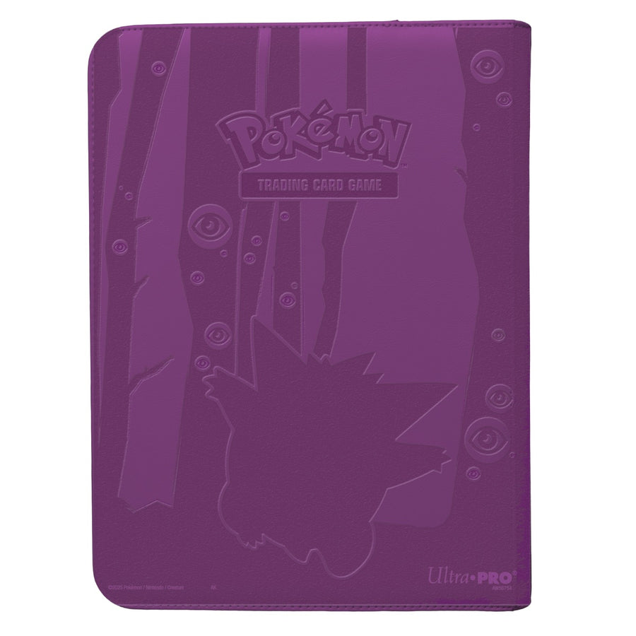 Purple card holder with Pokémon logo and character silhouette on a white background