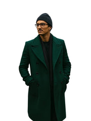 Men's Wool Green Vintage Long Trench Coat