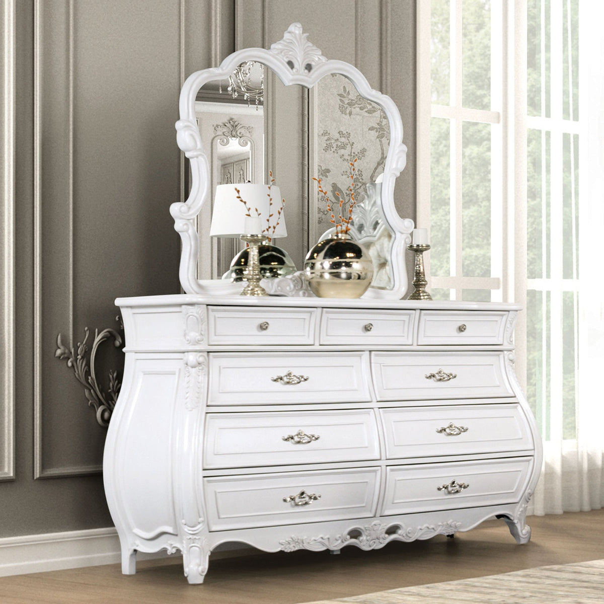 Valentini White/Tan Traditional Bedroom Set from Furniture of America - Luna Furniture