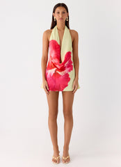 Varindra Cowl Mini Dress - Yellow Floral Spritz