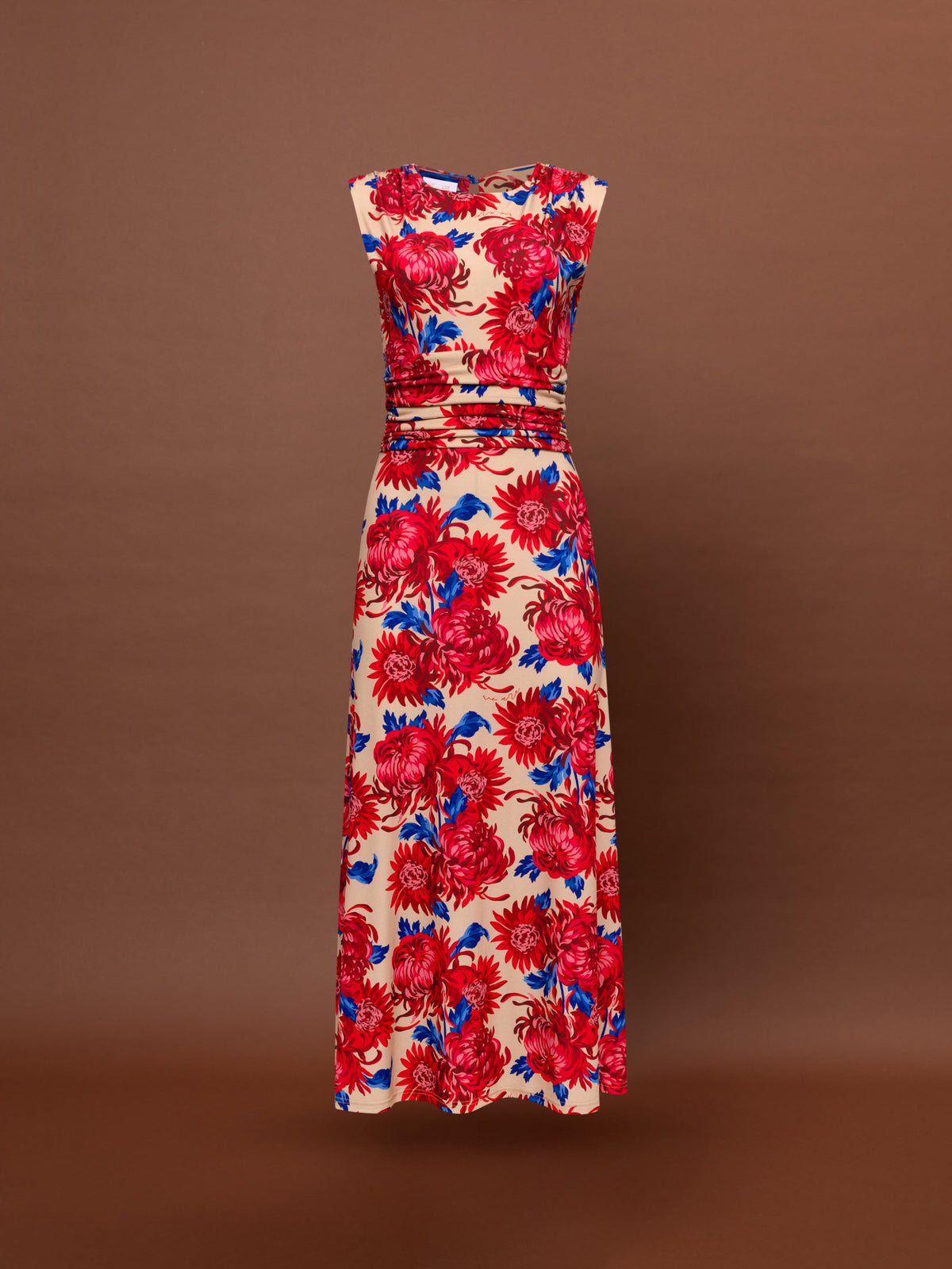 RUCHED JERSEY MAXI DRESS - CHRYSANTHEMA BEIGE