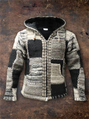 Men's Retro Heather Patchwork Stitched Cozy Hooded Cardigan elevenforest