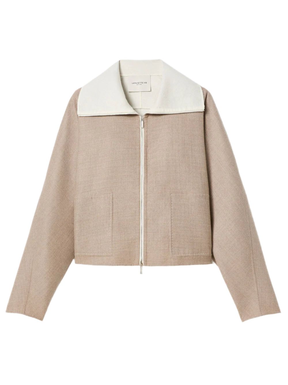 Lafayette 148 Two Tone Wool-Silk Double Face Bomber Jacket in Hickory Melange/Cloud
