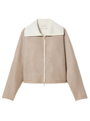 Lafayette 148 Two Tone Wool-Silk Double Face Bomber Jacket in Hickory Melange/Cloud