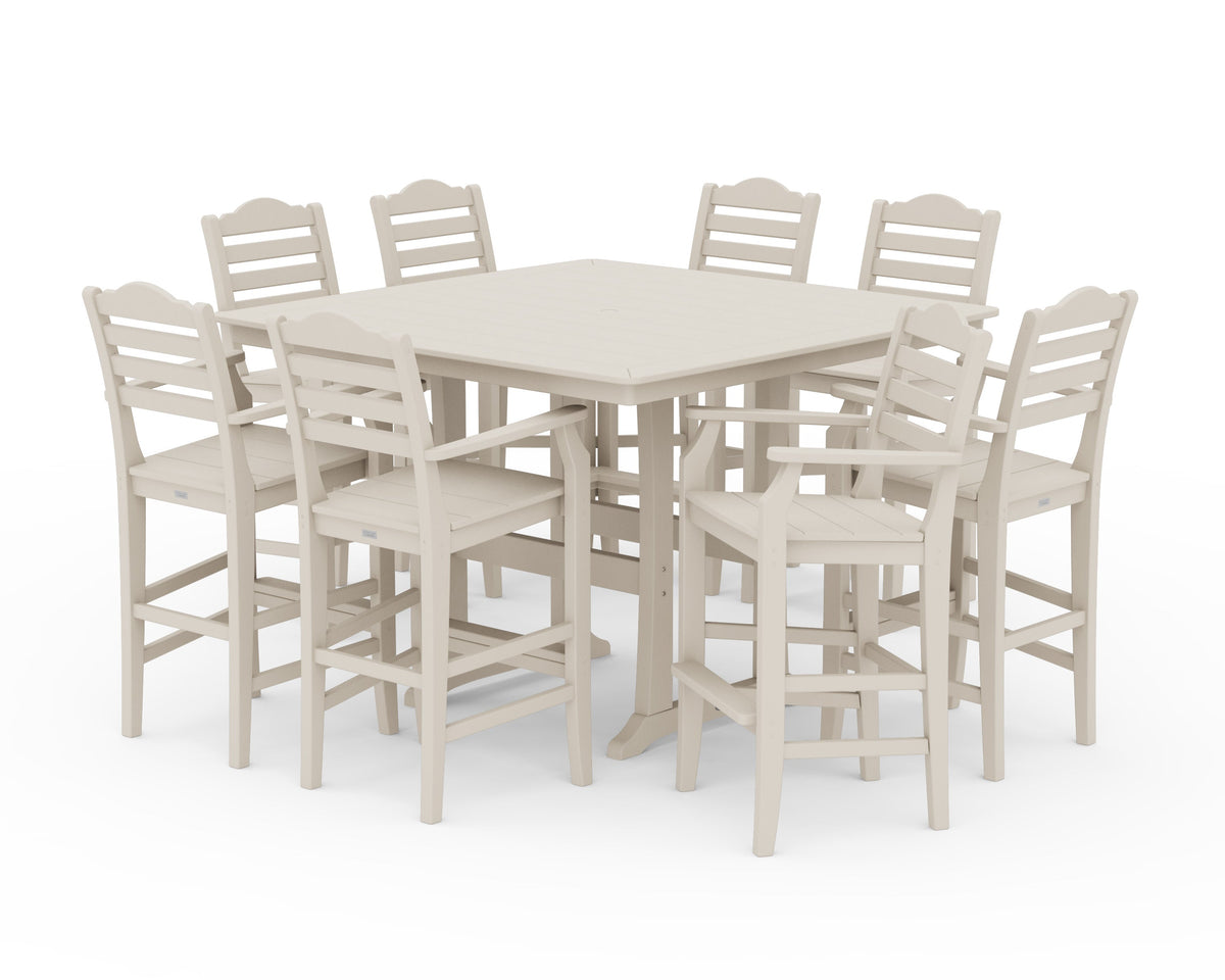 Savannah 9-Piece Square Bar Set with Trestle Legs in Sand