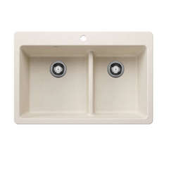 443217 -  Liven SILGRANIT 33" 60/40 Double Bowl Dual Mount Kitchen Sink with Low Divide - Soft White
