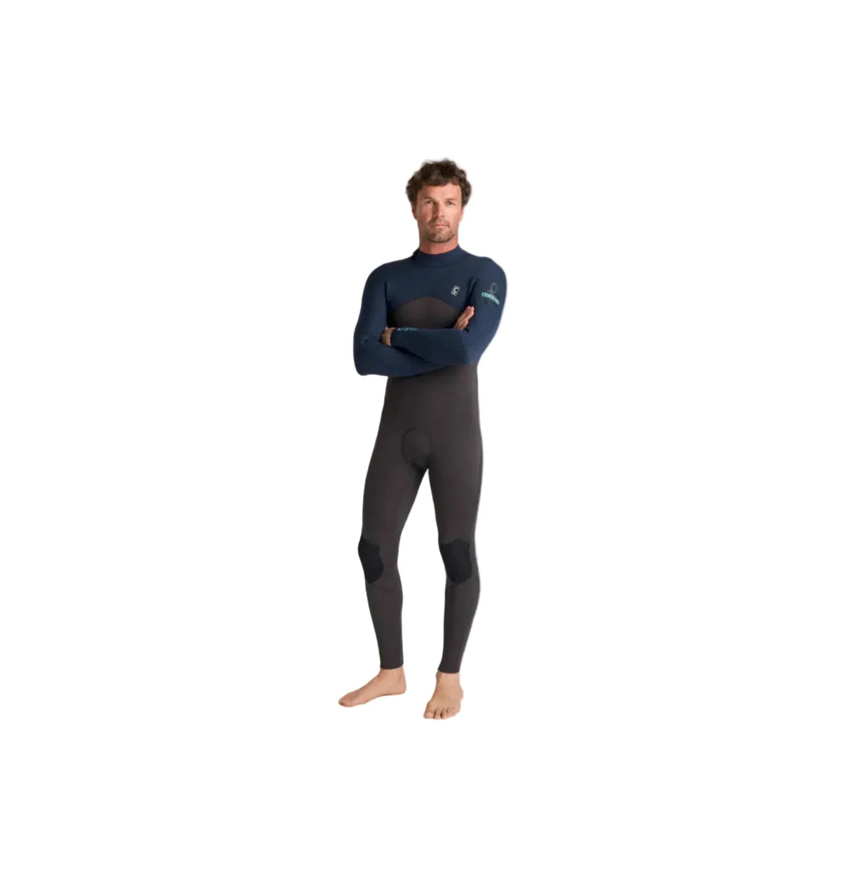 Man wearing O'Neill wetsuit, navy and black, for watersports in Whitstable, Kent