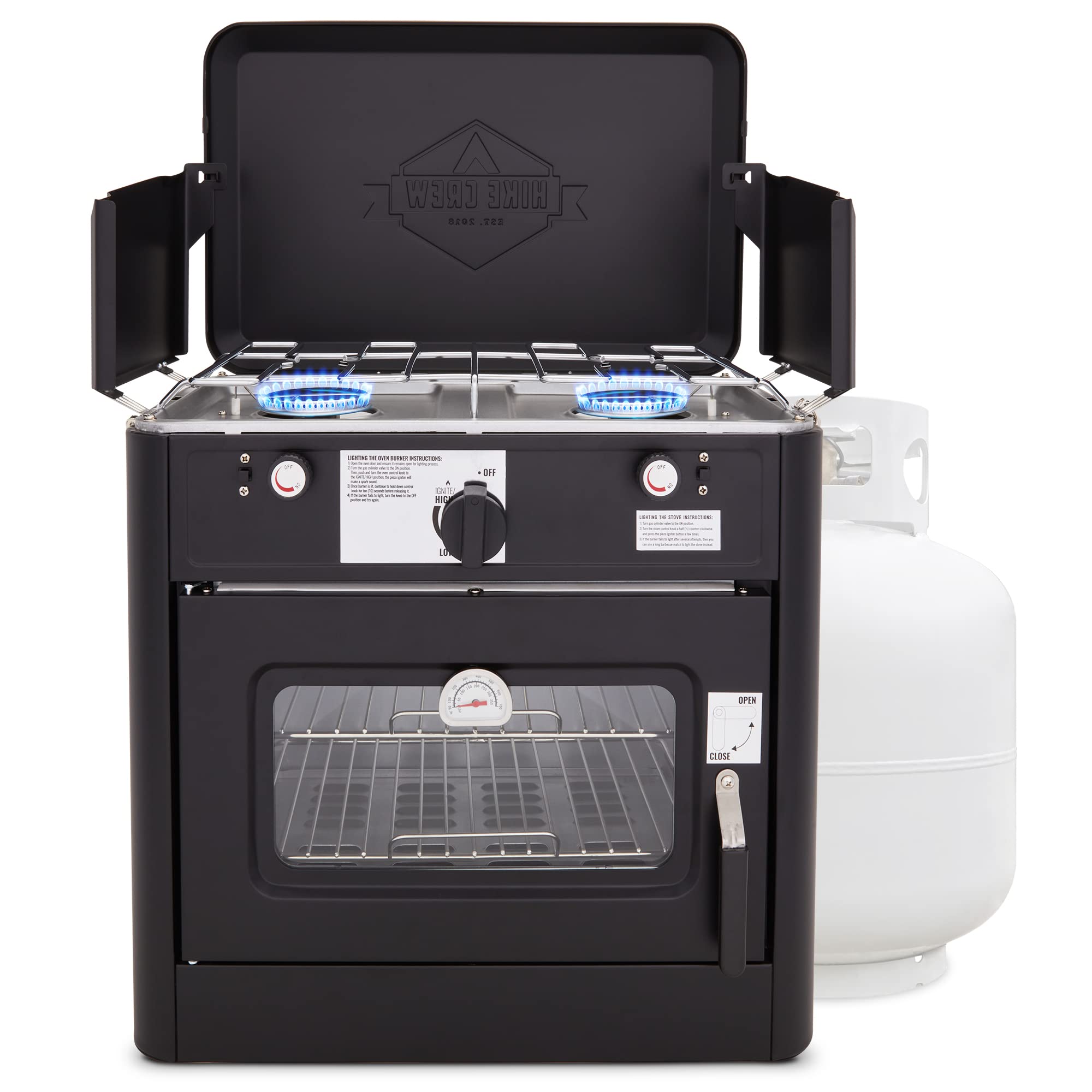Hike Crew Gas Camping Oven, CSA Approved 2-Burner Stove & Camp Oven with Bag, Igniter & More - Black