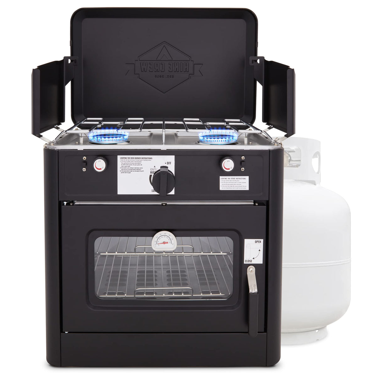 Hike Crew Gas Camping Oven, CSA Approved 2-Burner Stove & Camp Oven with Bag, Igniter & More - Black