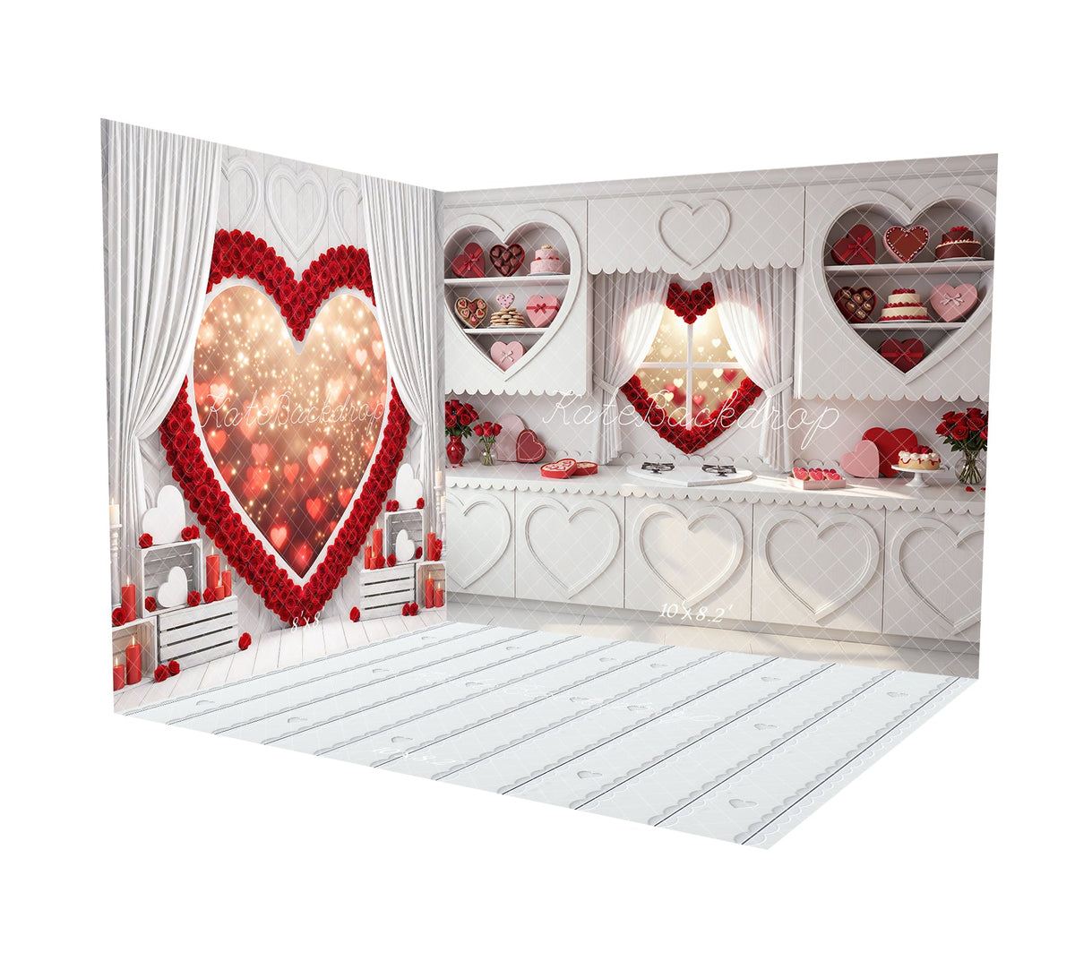 Kate Valentine's Day Heart Shelves Dessert Table Printed Backdrop Room Set