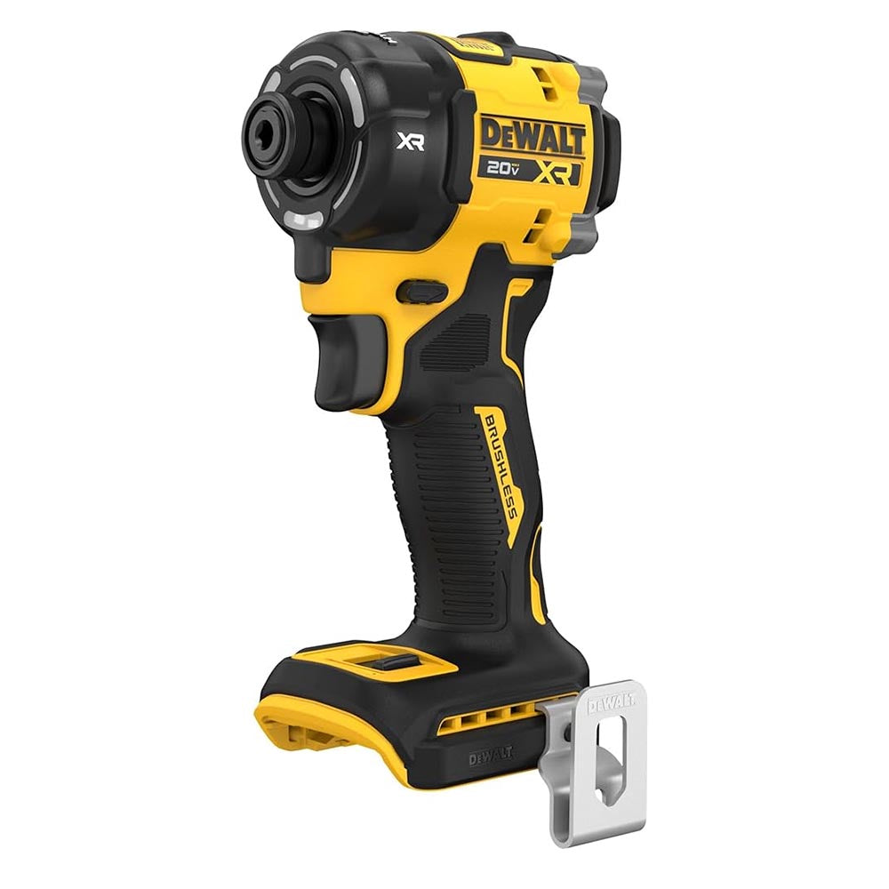 DeWalt 20V XR brushless impact driver featuring a rugged body, ergonomic handle, and quick-change hex chuck.