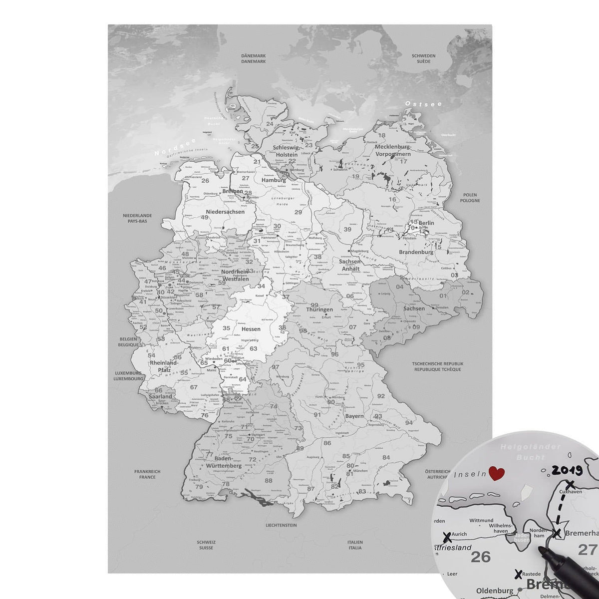 Deutschlandkarte Hellgrau | Premium Poster in Deutsch