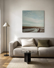 Vogels boven landschap Kunstwerk
