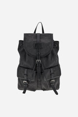 Backpack in washed canvas and leather. Versatile and roomy, with double closure, large front pockets and embossed leather tag. - Black