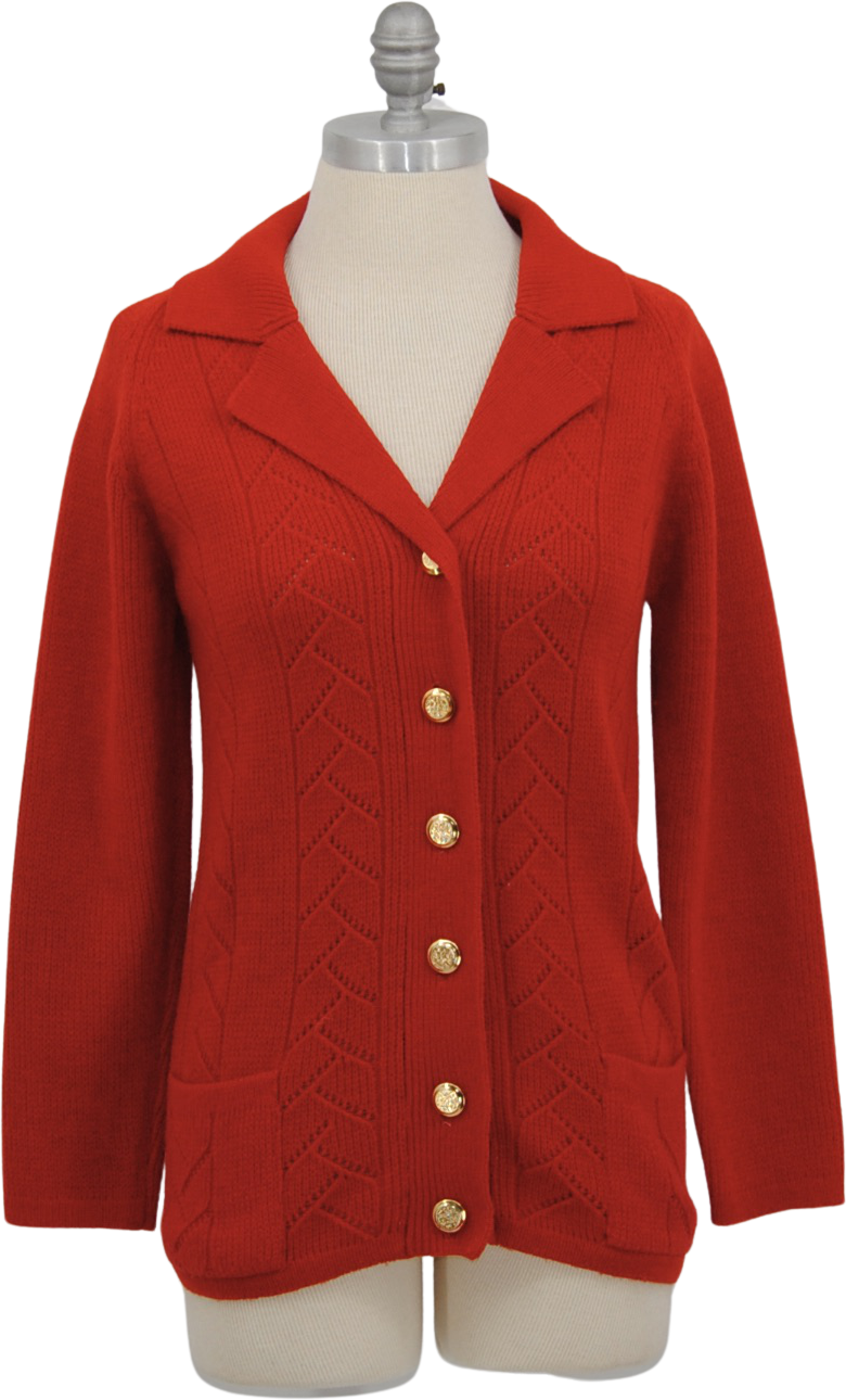 Red Acrylic Buttoned Knit Cardigan by Cascade