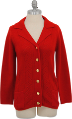 Red Acrylic Buttoned Knit Cardigan by Cascade