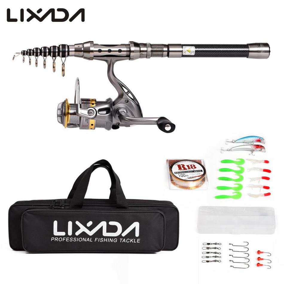 Lixada Telescopic Fishing Rod and Reel Combo Kit - Durable Carbon Fiber Rod, Metal Spool Reel, Fishing Bag, 100m Line, Lures, and Accessories for Freshwater and Saltwater Angling