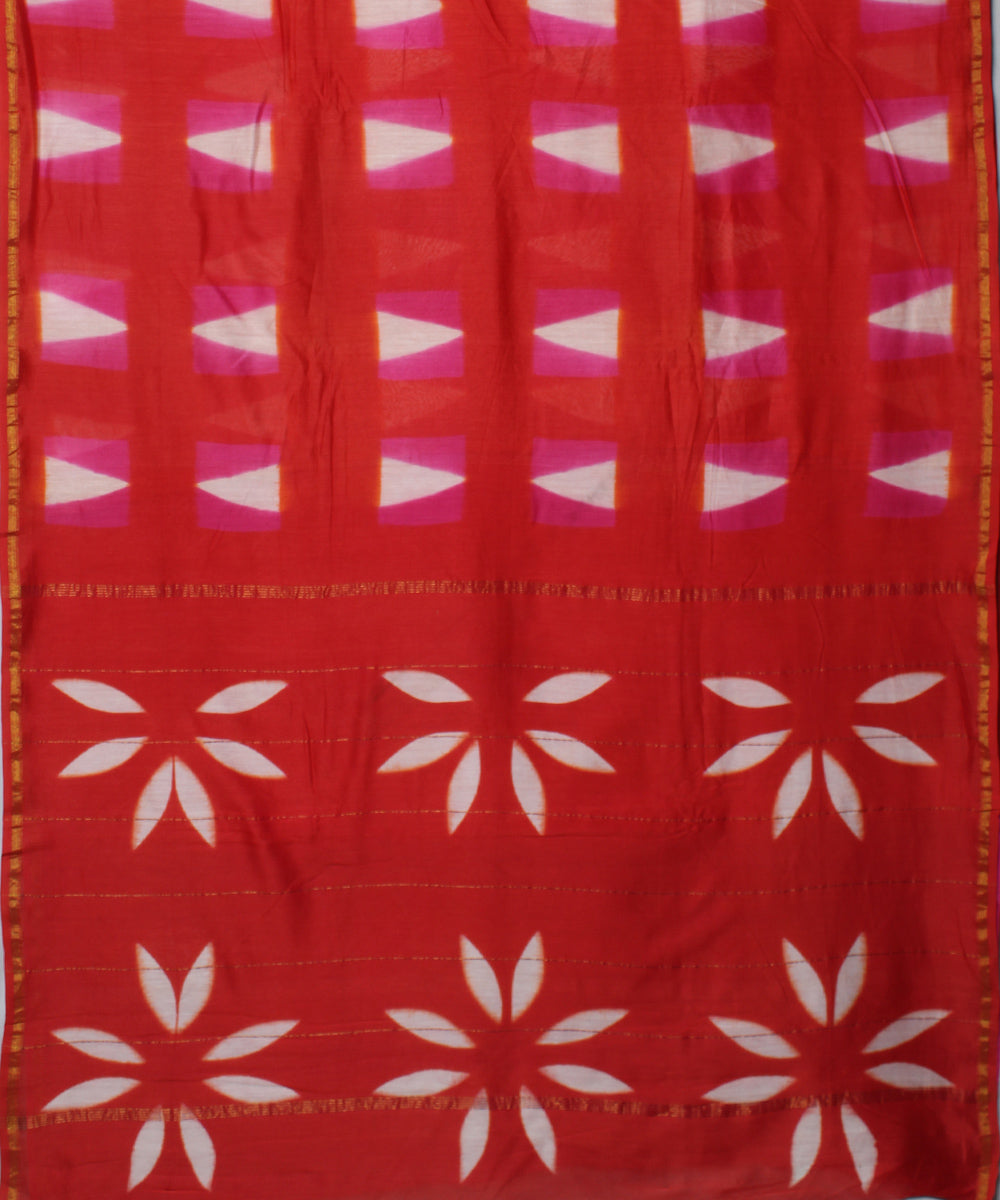 Orange pink dyed cotton silk shibori saree