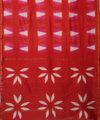 Orange pink dyed cotton silk shibori saree
